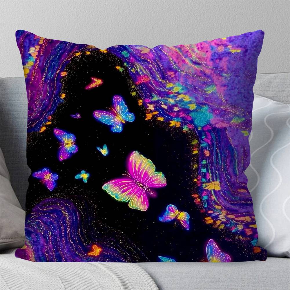 Magical Colorful Butterfly Pillow Case Fashion Square Pillowcase Bedroom Sofa Room Ins Decoration Leisure