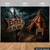 2D Spooky Carnival Backdrop, Abandoned Ferris Wheel & String Lights Photo Booth Banner