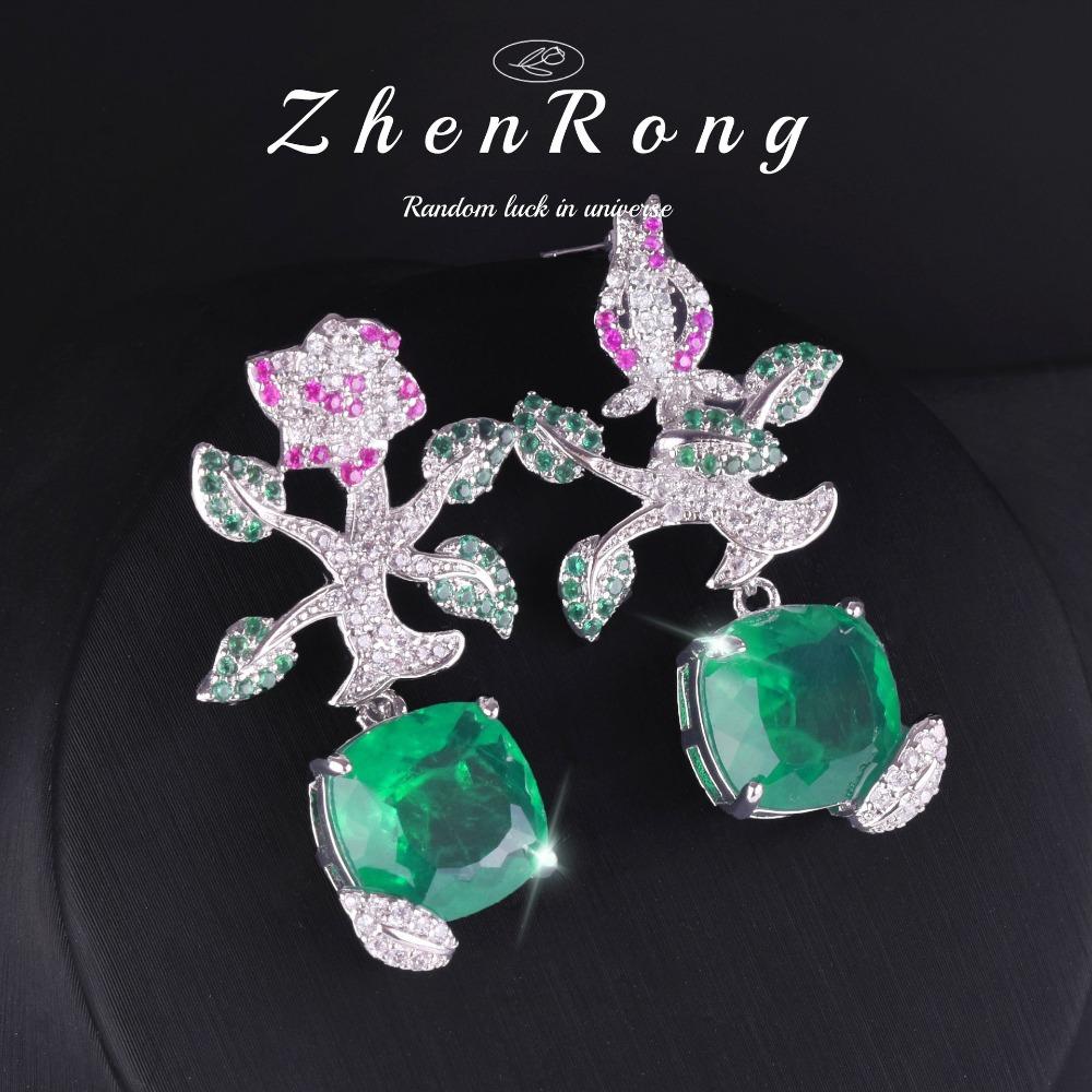 Elegantes Damen-Schmuckset Kamelienblüten-Ohrringe und Halskette mit vollen Diamanten und smaragdgrünem Edelstein