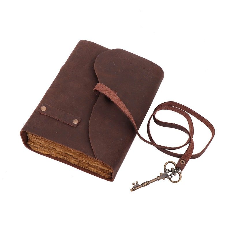 Kožený psací zápisník se zámkem na opasek Starožitná papírová mlékárna s klíčem
