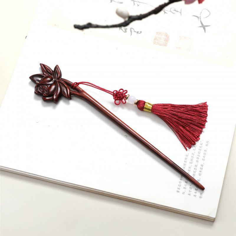 Rosewood Red Sandalwood Comb & Lotus Hairpin Set - Wenge Craft Massage Hair Care Gift