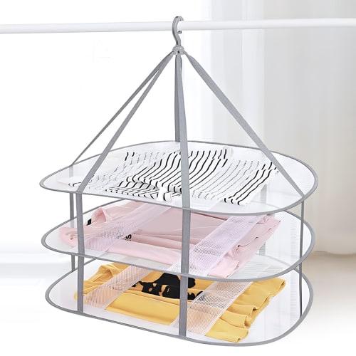 HeGeed Flat Drying Net, 3-Tier, Foldable Storage Net, Prevents Clothes from Deforming, Windproof, Breathable, and Shape-Retaining, Perfect for Knit Sw