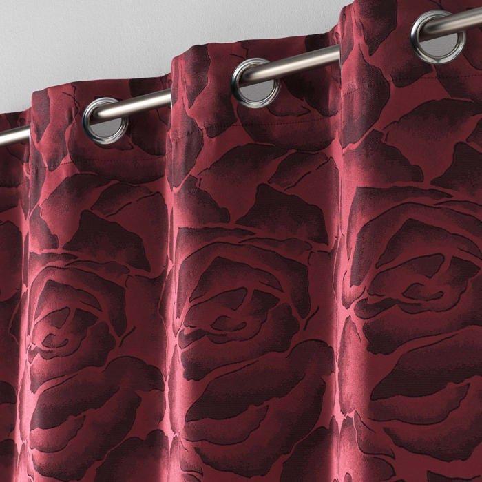 Rideau à œillets - EDEN - Rosaline - 100% polyester jacquard - 140 x 260 cm - Bordeaux, 8 œillets métal Ø4,5 cm