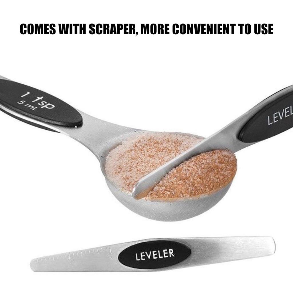 9Pcs Magnetic Measuring Spoon Set Stainless Steel Measuring Spoons Stackable Double-sided Teaspoons Metal Accurate Measuring