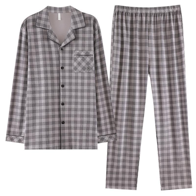 Pure Cotton Pajamas Men'S Loungewear Autumn Suit Cotton Cardigan Long Sleeves Can Be Worn Outside Spring And Autumn Models