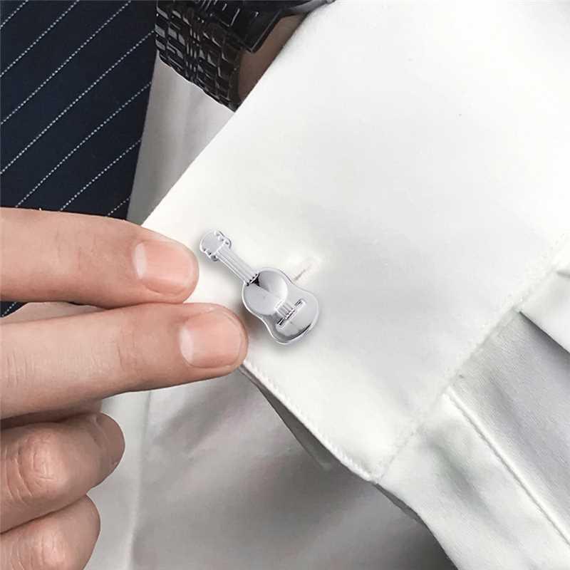 Botões de Punho em Forma de Guitarra com Metal Prateado Eletrodepositado Brilhante para Camisa Masculina