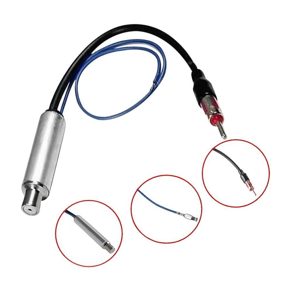 Conversion Cable Amplified Antenna,Car AM/FM ISO to DIN Male Signal Amplifier Radio Antenna Aerial for VW Old POLO/Jetta/Peugeot