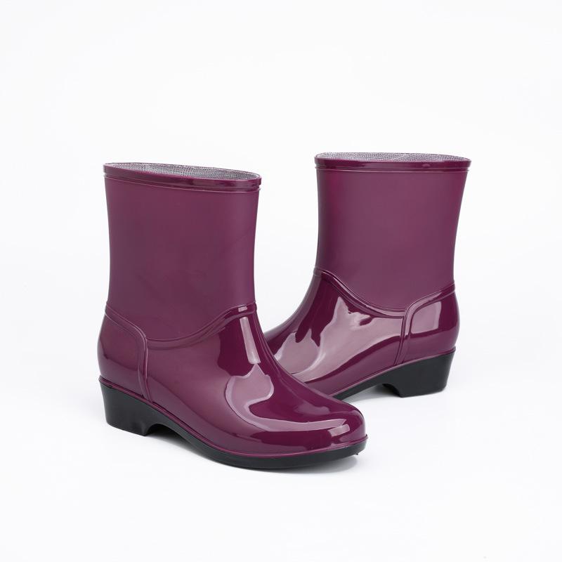 Mittelhohe Damen-Regenstiefel Mode Samt Baumwollfutter Herausnehmbar Rutschfest und Abriebfest Wasserdicht PVC Wasserschuhe Erwachsene Regenschuhe