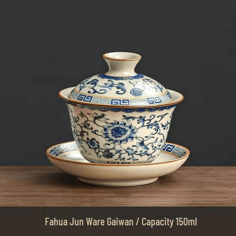Ru Kiln Floral Gaiwan Tea Set