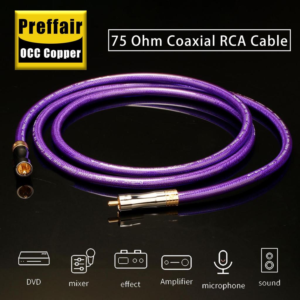 Preffair X409 Digital Coaxial Cable, 75 Ohm Single Crystal Copper Audio Connector
