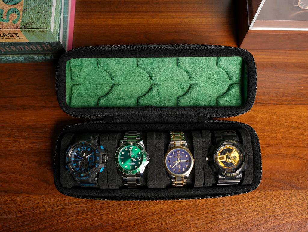 RIGICASE Hard Watch Travel Case Portable Display Storage Organizer Box with Soft Foam Pillow 4-Slot Men's Roll,