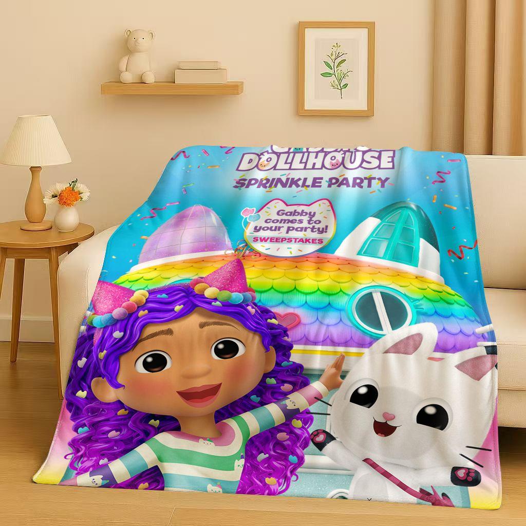 HD Niedliches Gabi's Puppenhaus Cartoon Flanelldecke, Ultra Weiche Warme Plüschdecke für Zuhause Schlafzimmer Bett Sofa Abdeckung Picknick Mädchen Geschenk