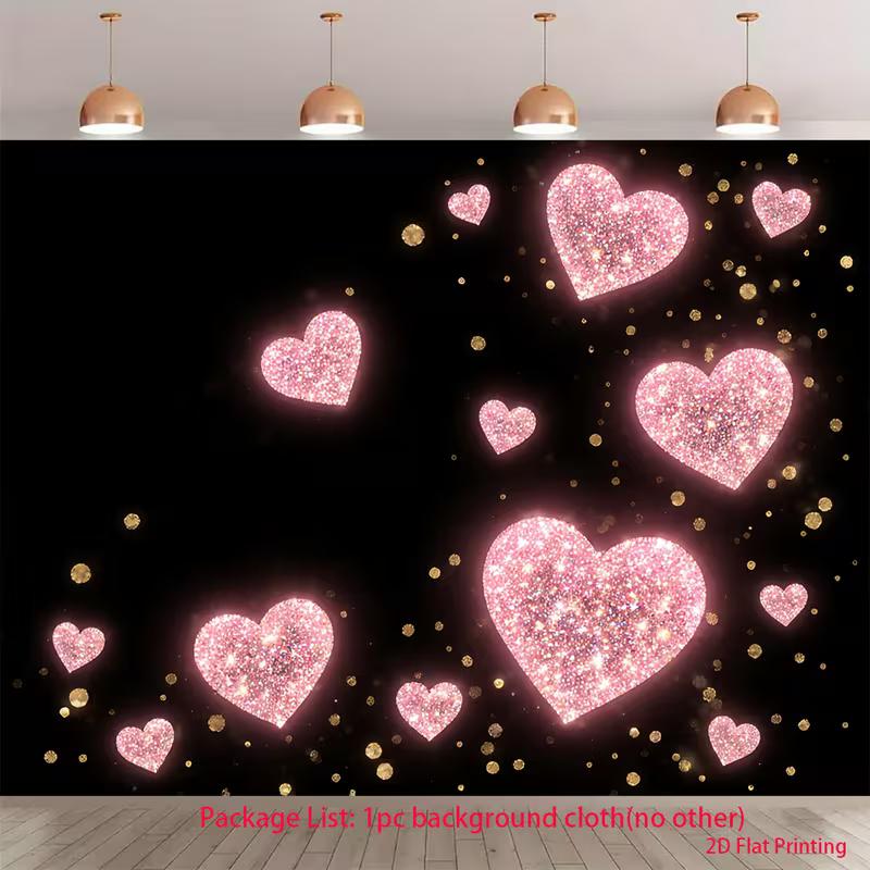 2D Flat Printing Glitter Pink Hearts with Gold Confetti Backdrop 47.2x31.5inch/120*80cm