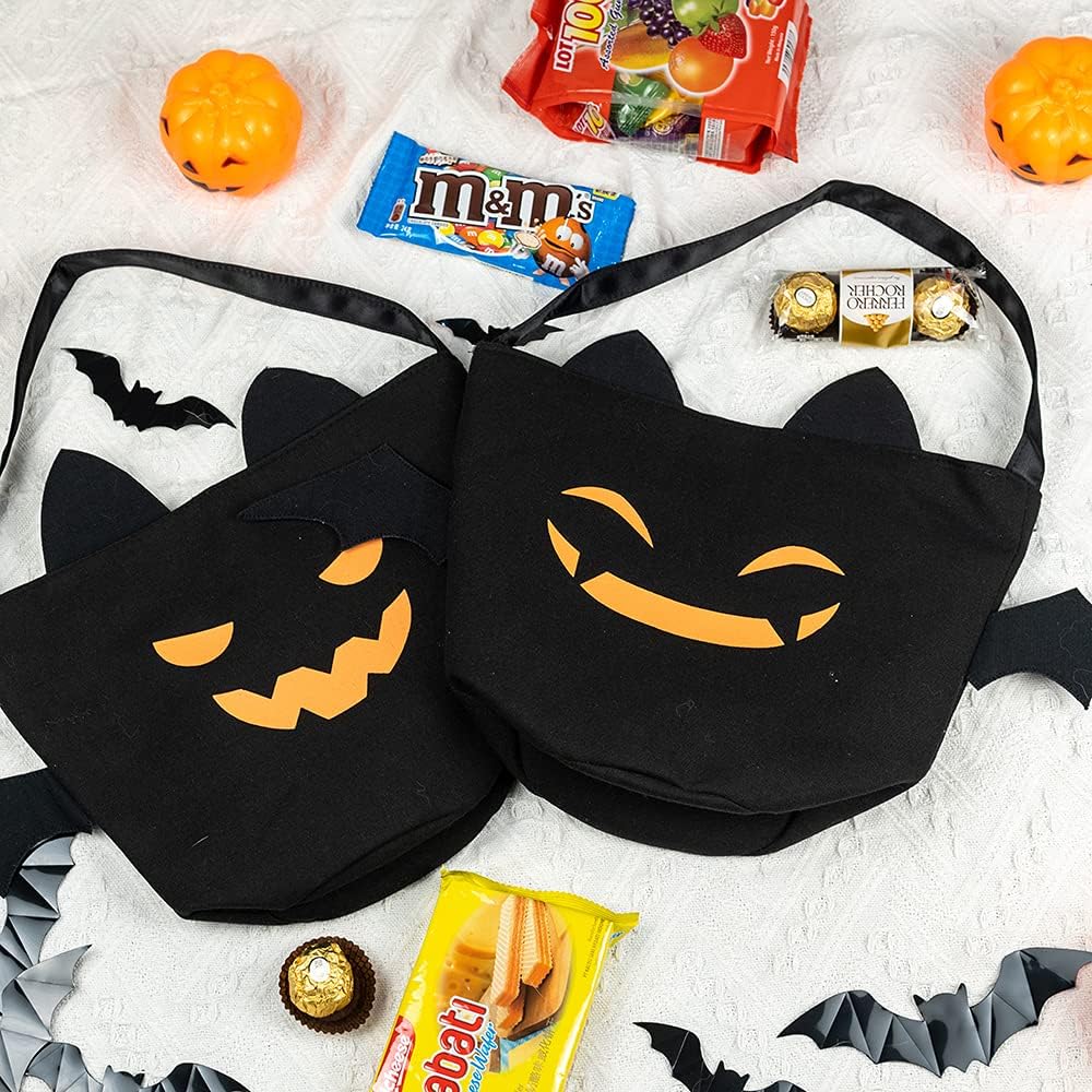 Halloween Trick or Treat Bags Bat Candy Bucket Reble Canvas Bag Best Halloween Party Gifts for Kids Halloween Bucket Large
