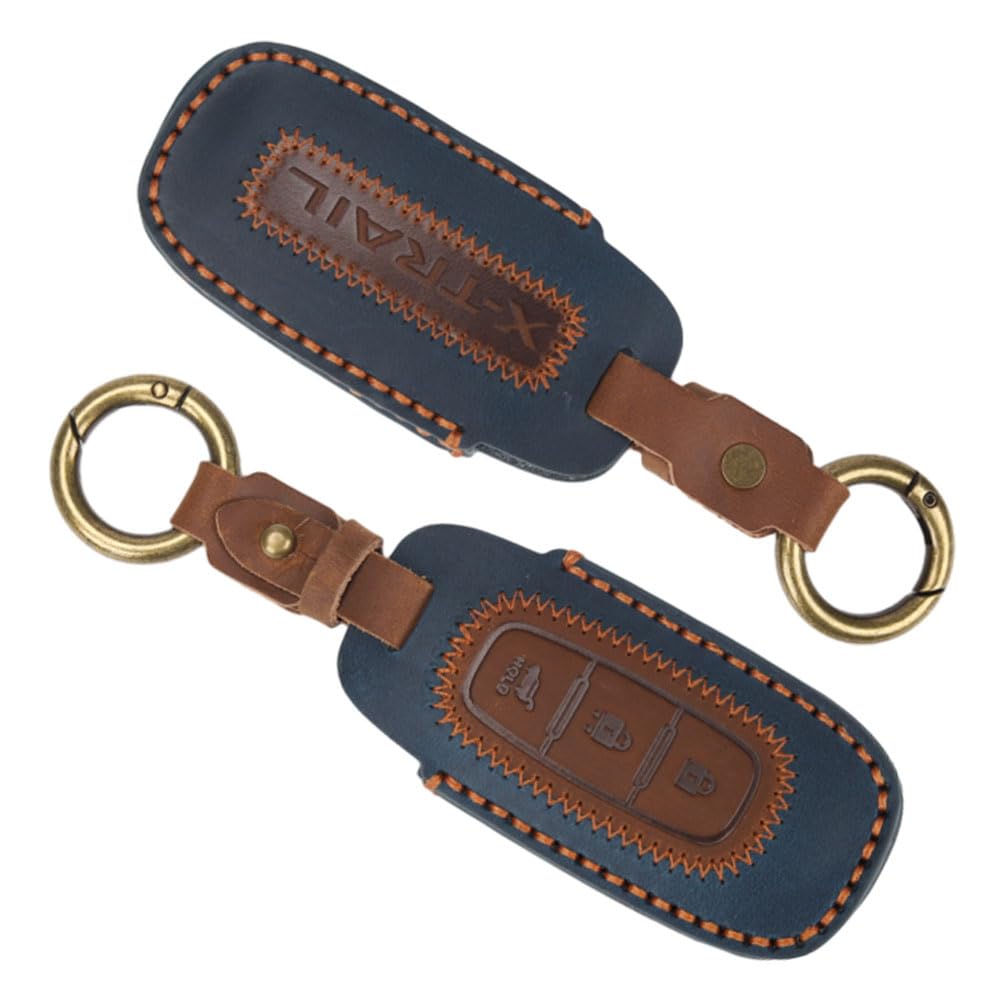 

XIKER Эксклюзивный кожаный смарт-ключ серии Nissan T33 Мягкий на 3 кнопки Предотвращает загрязнение и пульт дистанционного управления автомобилем Поставляется с ключом Предотвращает падение X-Trail синий