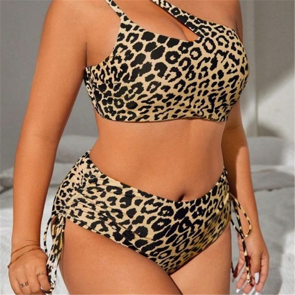 Sexy Leopard Print Large Size Swimsuit Women's Split High Waist Bikini Suit
