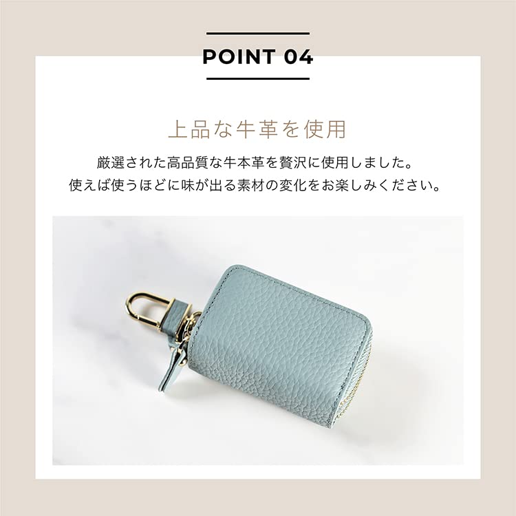 KNUTe Damen Doppeltes Smart Key Case, Platz für 2 Schlüssel, Echtes Leder, Beidseitig, Niedlich, Gedämpfte Farbe, Narbiges Leder, Reißverschlussabdeckung, Karabiner