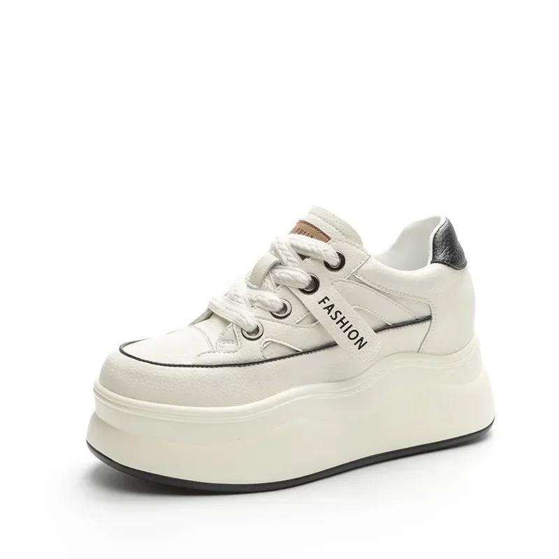 9cm Genuine Leather Platform Sneakers Wedge Shoes for Women Breathable Sneakers Autumn Casual Shoes Hidden Heel Zapatillas Mujer