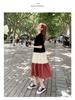 Women's Mid-Length A-line Patchwork Dress, Loose Fit, Short-Sleeved, Over-the-Knee, Summer Style