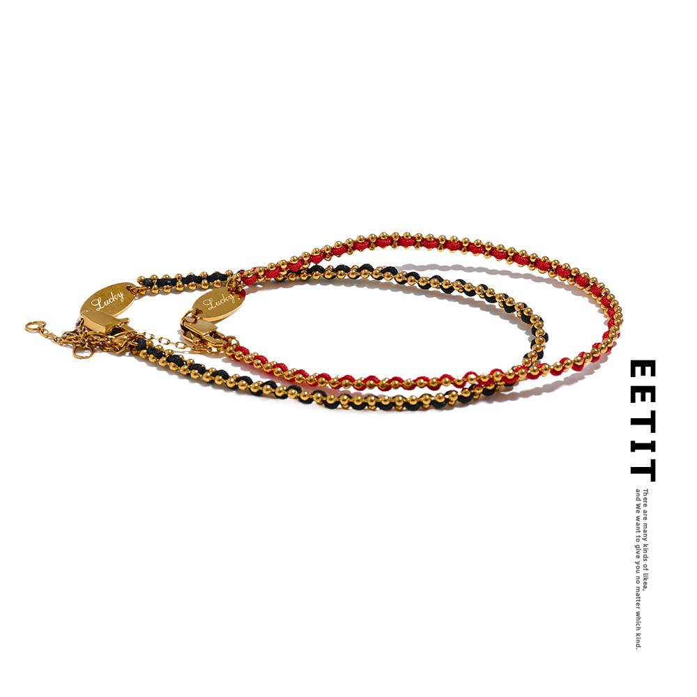 

Eetit Изысканный черный, красный полиэфирная нить, цепочка ручной работы, шикарный тонкий браслет из нержавеющей стали, корейские изысканные ювелирные изделия, подарок