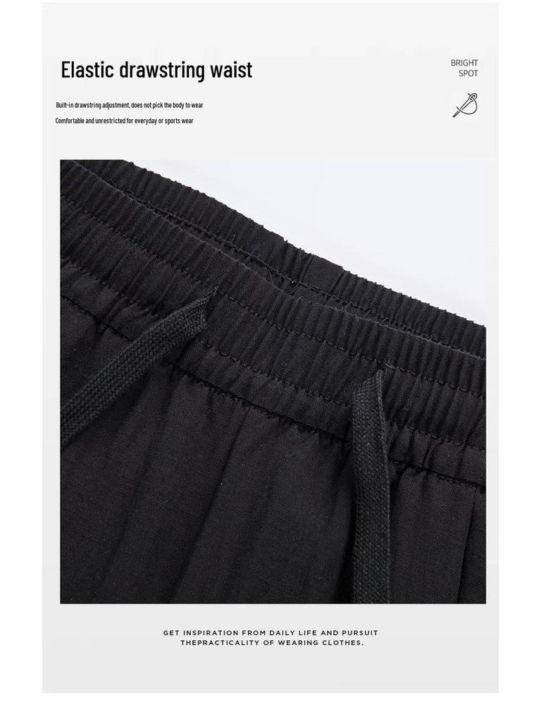 Men's Breathable Lyocell Linen Summer Trousers - Casual, Comfortable, Elastic Waist, Straight Leg, Solid Color.