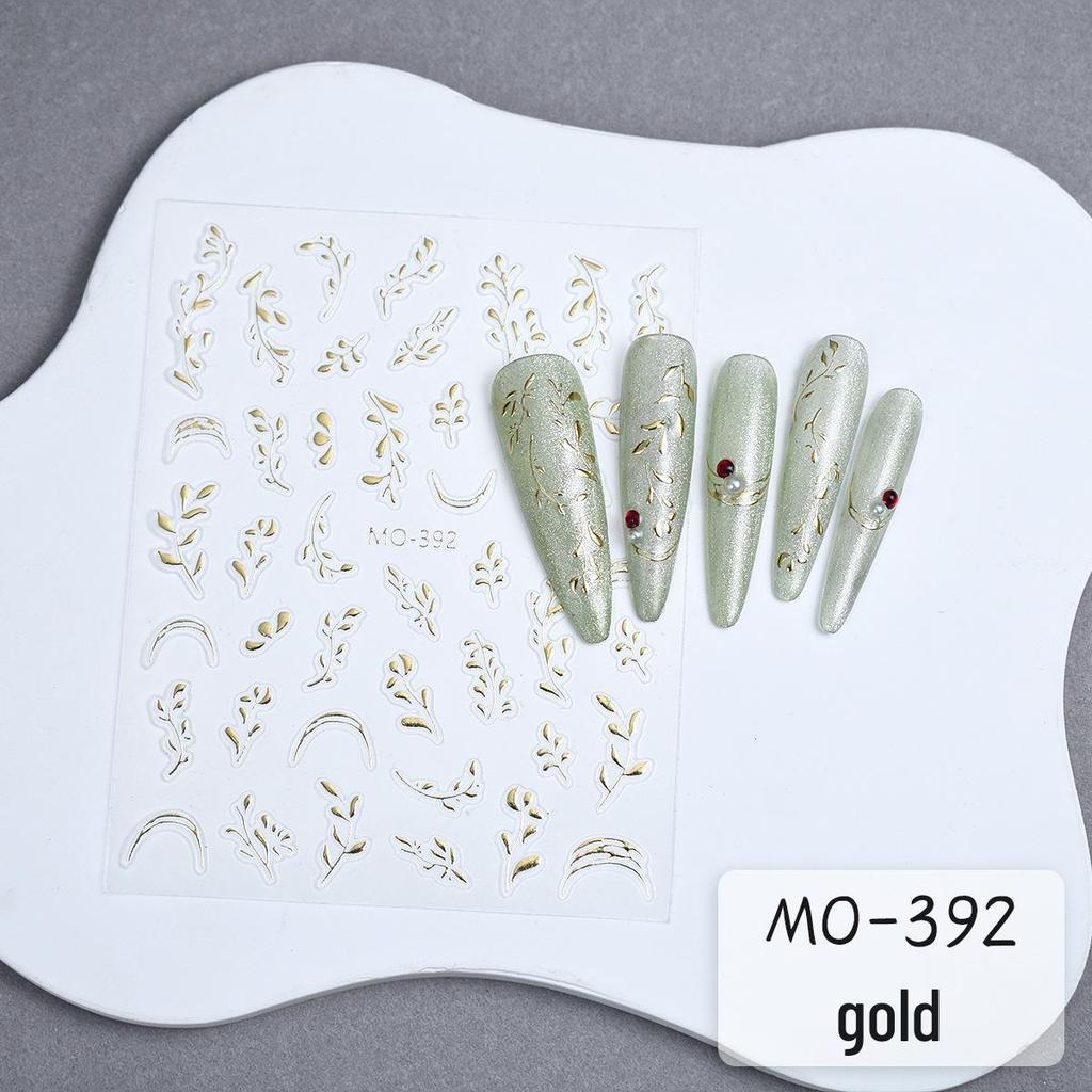 Chinese Style Jade and Gold Leaf Nail Stickers with Adhesive Backing