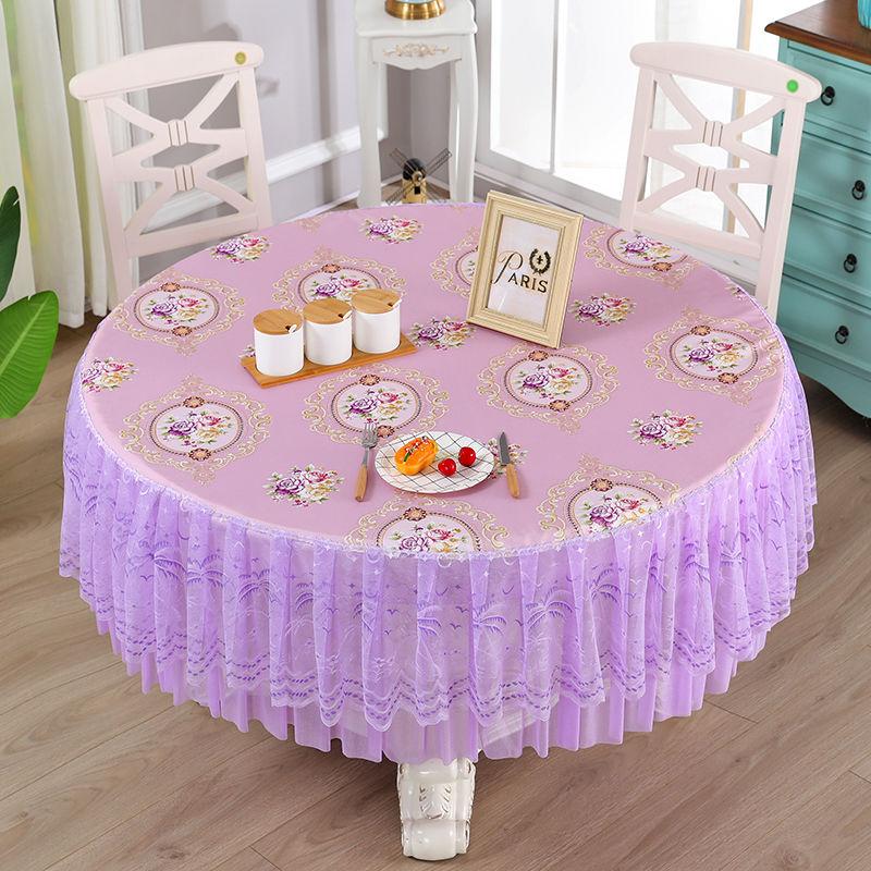 Lace Light Luxury Round Tablecloth Waterproof Tablecloth Dustproof Cover Dining Table Round Tea Table Tablecloth Fabric Home Cover