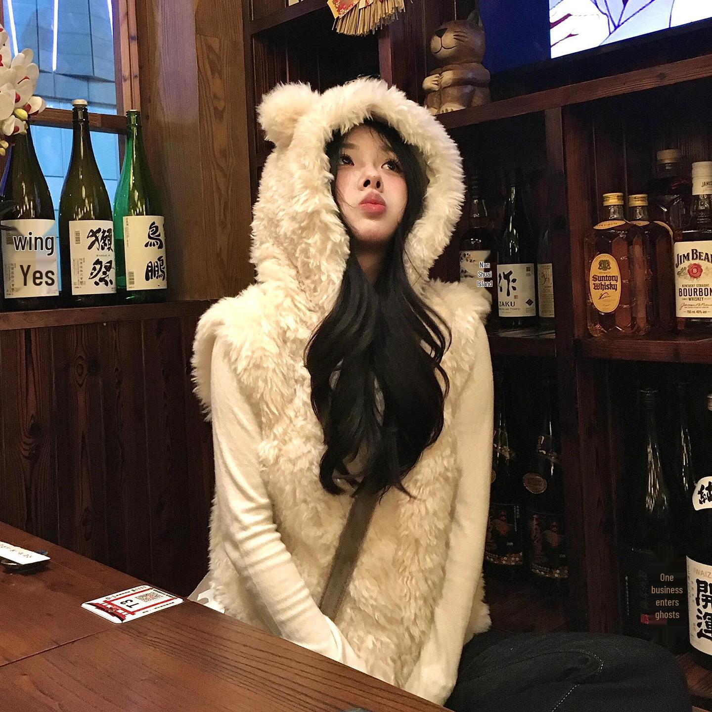 

Women s Eco-friendly Lambswool Fur-Lined Hooded Vest - 2025 Autumn Collection XL (recommended for 130-150 jin)