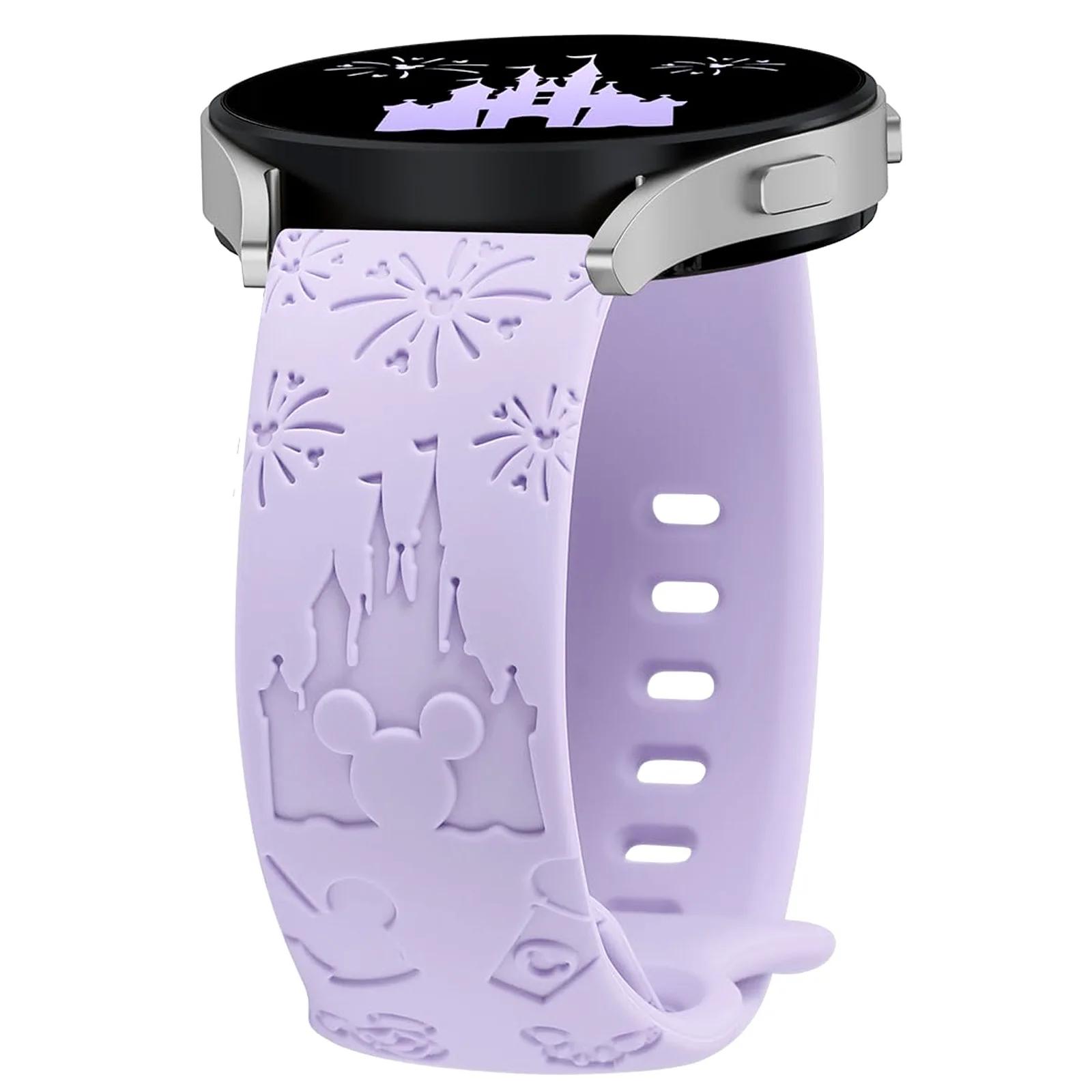 20mm Cute Silicone Cartoon Engraved Bands for Samsung Galaxy Watch 6/5/4/Active 2 40mm 44mm/Watch 5 Pro 45mm/Watch 3 41mm Straps 20mm лавандовый