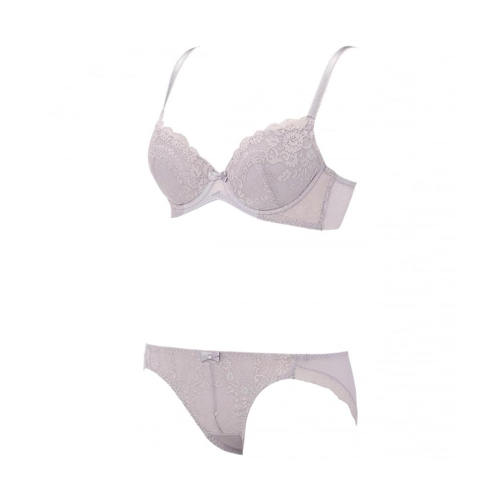 AMOSTYLE BY Triumph Entry Collection Cup Backless Bra Panty Twinkle M013 E70M 3/4 Bra, & Set, Flower, Women's, (Gray),