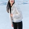 Skechers Basic Letter Logo Printed Woven Hooded Warm Short Jacket Down Coat Women jackets Tofu-White P423W084-0211
