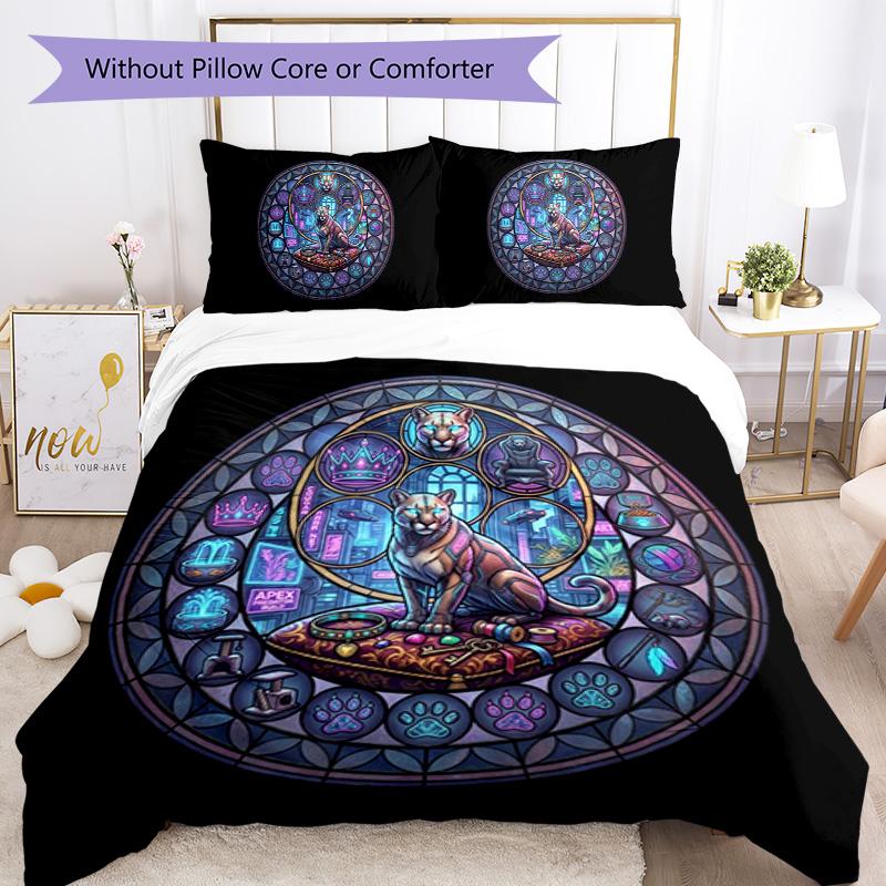 Cyberpunk Feline Kingdom Pattern Bedding,Quilt Set Quilt Cover Pillowcase Home Birthday Gift (1 * Duvet Cover + 2 * Pillowcase, Without Core)