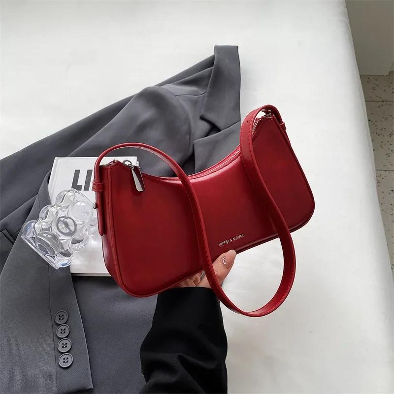 Small Cute Underarm Shoulder Bags for Women 2026 Trend Design Leather Handbags and Purses Y2K Silver Red Hand Bag Women Bag