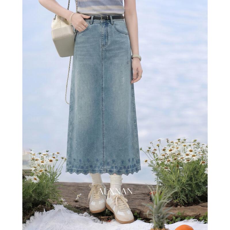 Women s Retro Denim A-line Midi Skirt M