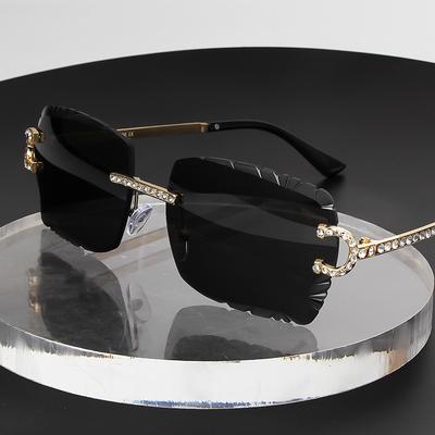 Square Gem Cut Rimless Sunglasses Trendy Cool Gradient Tint Unisex Sun Glasses Retro Frameless Diamond Cut Lens Shades