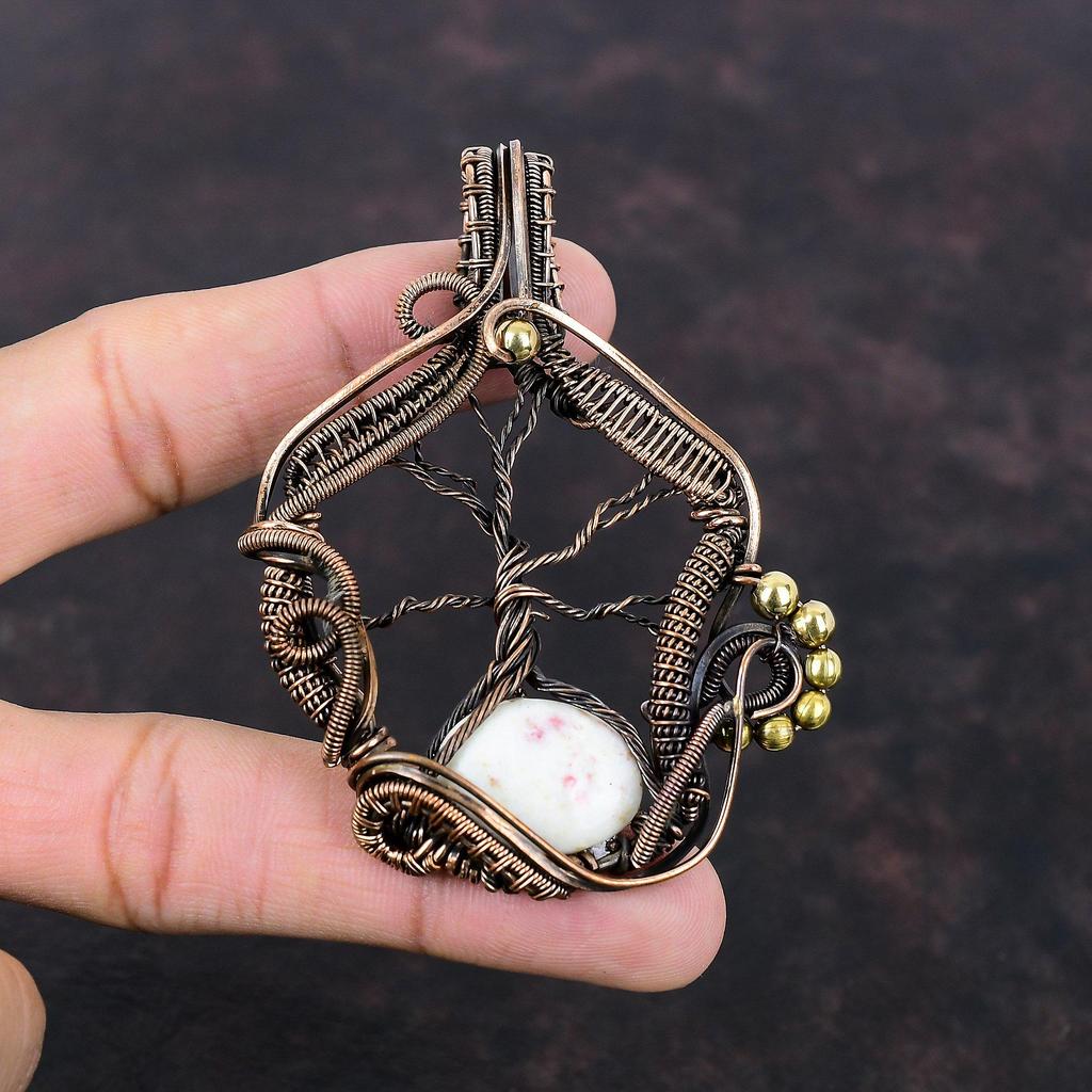 Lebensbaum Zinnober Anhänger Kupferdraht gewickelter Anhänger Handgefertigter Schmuck Zierlicher Edelsteinanhänger Kupferschmuck zum Geschenk Zinnober Schmuck