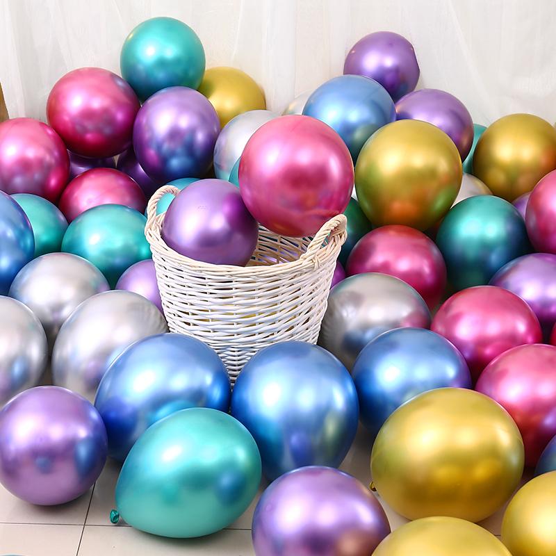 QAKGL 50 Pc Chrome Metal Color Party Decoration Balloons 12'' Latex Round Balloon Birthday Party Balloons Metallic