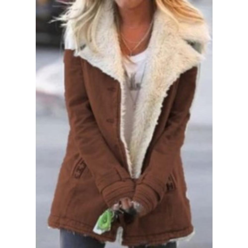 Women's Lapel Fleece Lined Coat Long Sleeve Thick Warm Sherpa Lined Casual Winter Outerwear Jacket