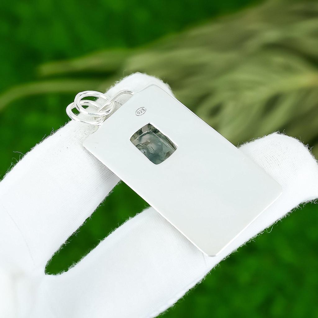Memorial Day Deal Solar Moss Agate Stone Sister Boho Pendant 925 Sterling Silver
