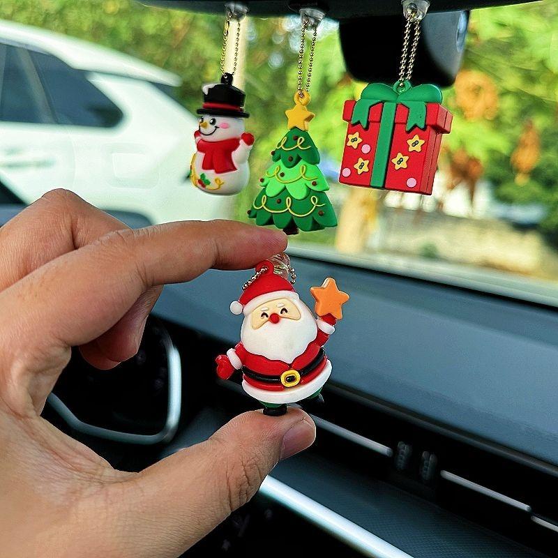 5pcs/set Car Interior Decorative Rearview Mirror Hanging Ornament Cute Deer Christmas Tree Gift Santa Creative Pendant