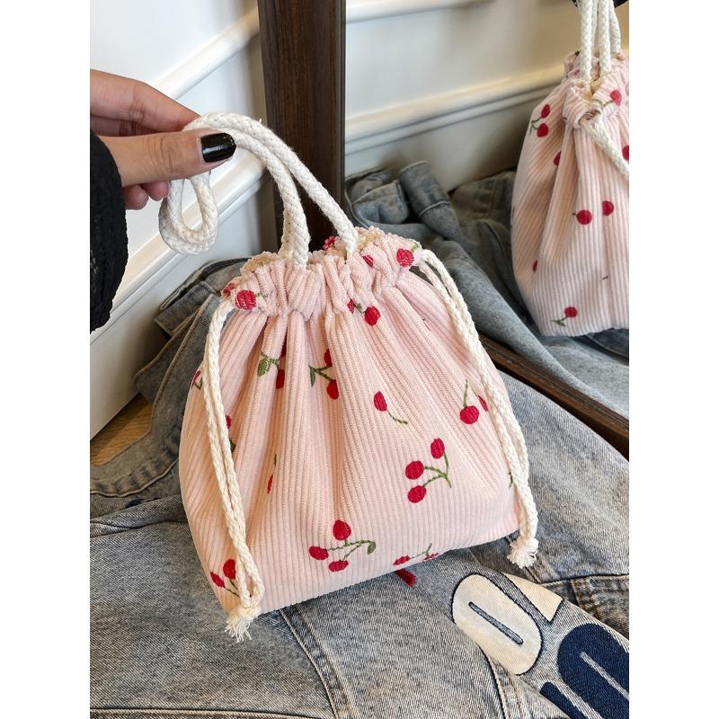 

Новая милая и симпатичная сумка на кулиске, девичье сердечко, портативная сумка-мешок с принтом вишни и клубники