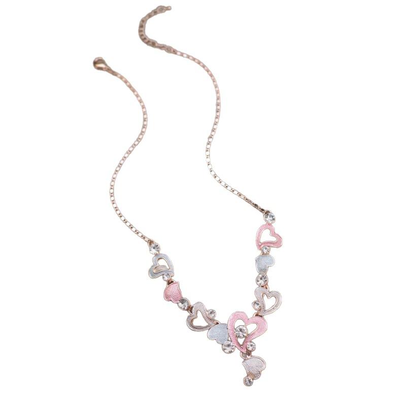 New enamel color hollow love stud earrings necklace set women's fashion high sense heart necklace