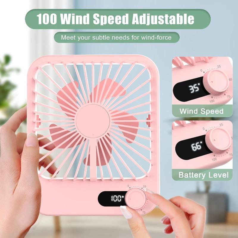 Portable Fan Rechargeable, Small Desk Fan Quiet, 180°Tilt Adjustable Personal Fan for Sleeping, Battery Operated, 100 Speeds, Table Fan for Bedroom