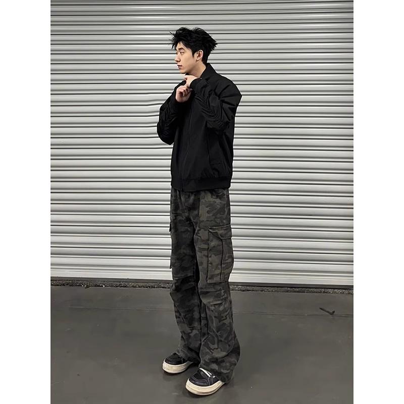 Men's Camouflage Denim Workwear Pants - Micro-flare, Multi-pocket, Lumberjack Style, Clean Fit, Spring Collection