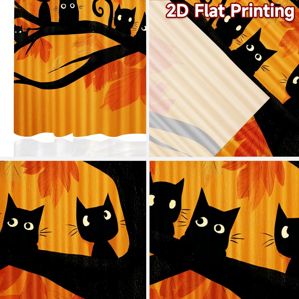 2D FLAT PRINTING 2pcs Curtains (Without Rod) Halloween Black Cats in Tree Ramadan holiday curtains Polyester Curtains
