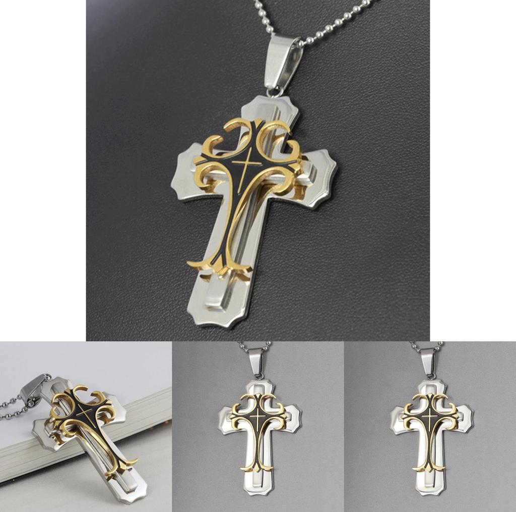 Elegant Cross Pendant Necklace Silver Stainless Steel Chain Crucifix For All Genders