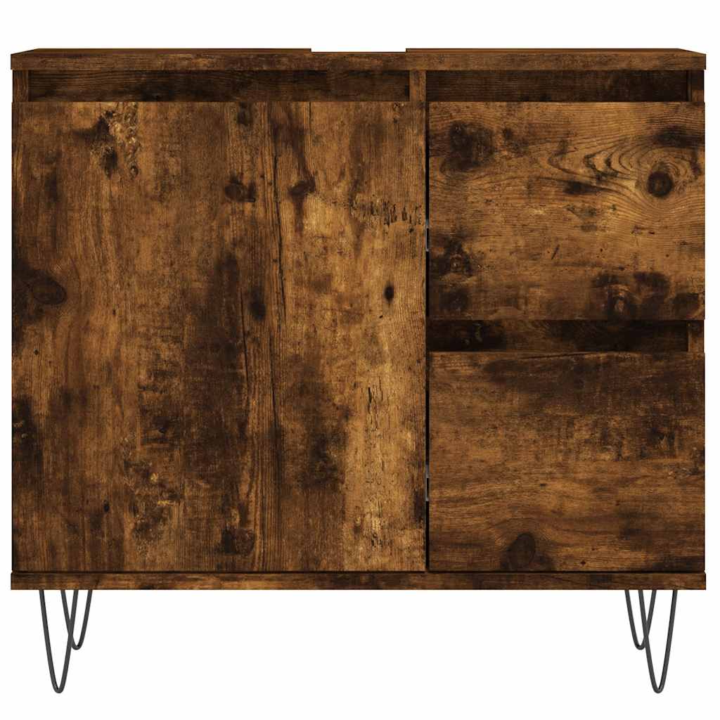 3 Piece Bathroom Furniture Set Smoked Oak Wood Based Material