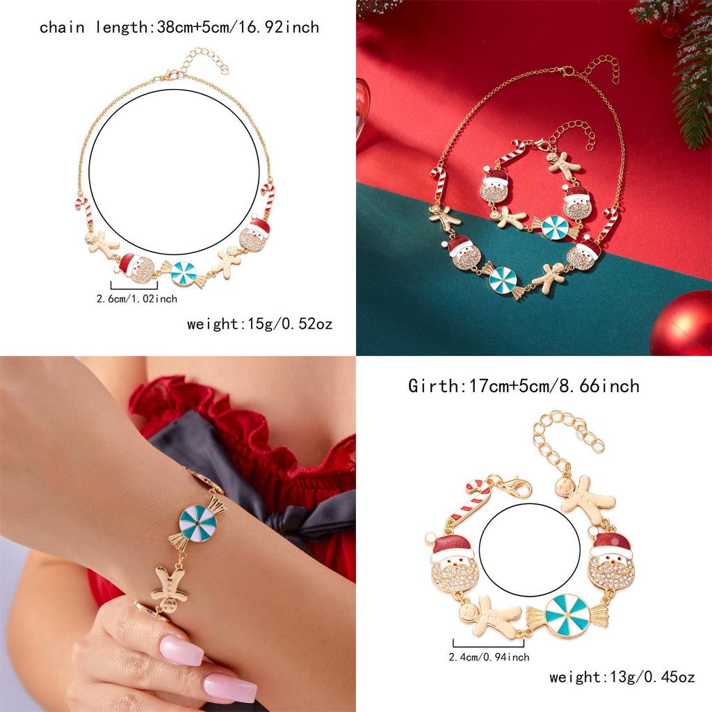 Christmas Jewelry Set With Rhinestone Santa And Gingerbread Pendant For Holiday Gifts