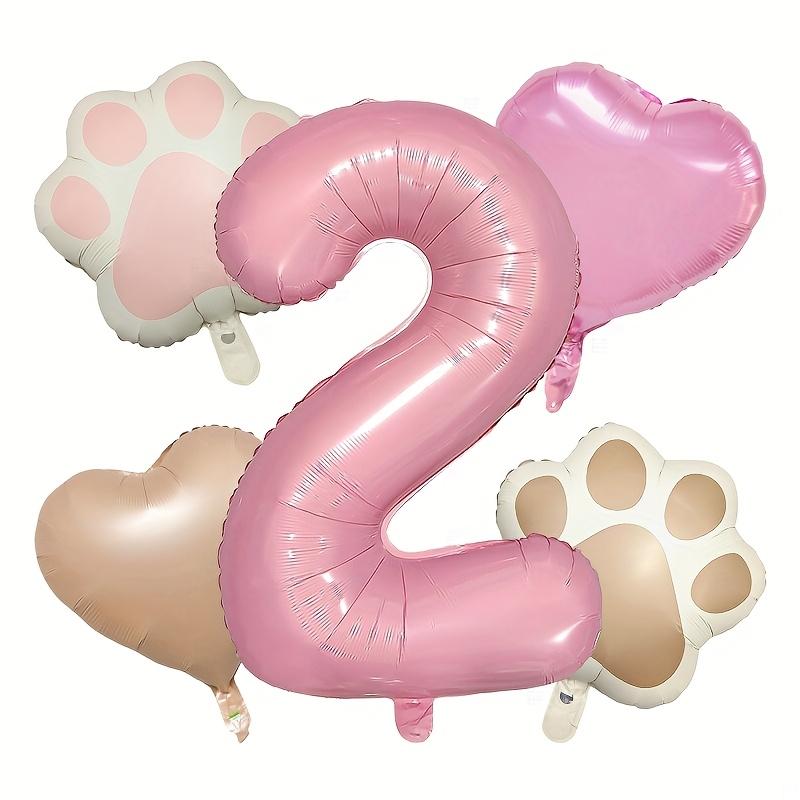 7PCS Animal Let's Pawty Dog Cat Paw Heart-shaped Aluminum Balloon 32inch Pink 1-9 Number Birthday Party Deco Balloon Baby Shower