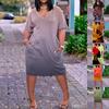 Vestido informal de verano para mujer, talla grande, cuello en V, manga corta, bolsillo hasta la rodilla, 2022